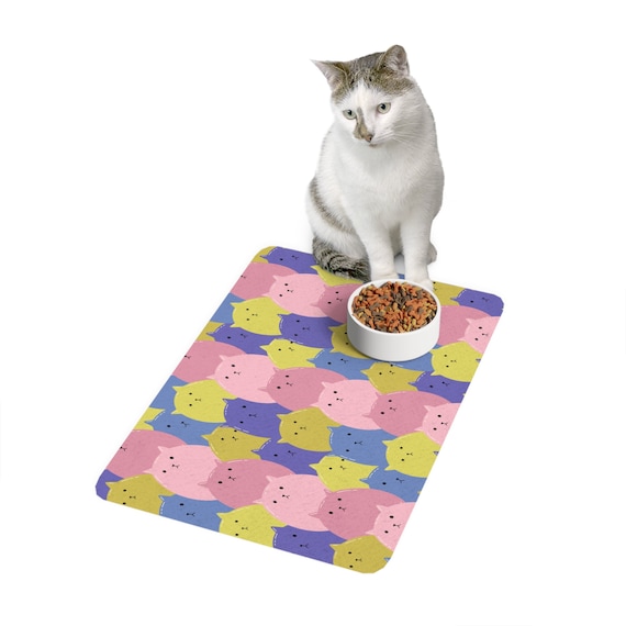 Custom Cat Bowl Mat: Non-Slip Pet Placemat, Colorful Kitty Design
