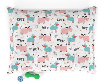 Dog Pillow Bed: Colorful Dog Print, Pillow Cover, Custom Pet Pillow