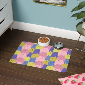 Custom Cat Bowl Mat: Non-Slip Pet Placemat, Colorful Kitty Design