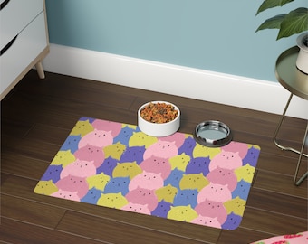 Tapete de tigela de gato personalizado: jogo americano antiderrapante para animais de estimação, design colorido de gatinho