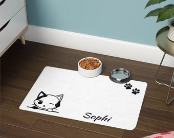 Tapete de tigela de gato personalizado: jogo americano personalizado para animais de estimação, estação de alimentação antiderrapante para gatinhos