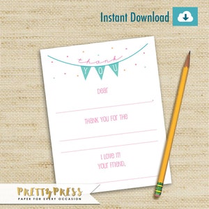 Meisjes verjaardag Bedankkaarten - Meisjes verjaardag Vul de lege kaarten in, Verjaardag Instant Download, Bedankkaarten voor kinderen, DIY PRINTBAAR