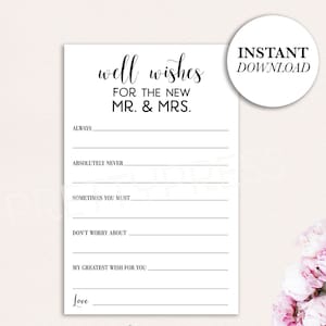 Wensen voor de heer en mevrouw, advies voor de bruid en bruidegomkaarten, huwelijksadvieskaarten, receptie of bruidsdouche, afdrukbare trouwkaarten