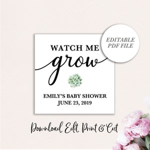 Watch Me Grow Favor Tags, Baby Shower Succulent Favor Tags, EDITABLE favor tags, Plant Stake, Succulent Tags, Baby Shower, Watch Me Grow