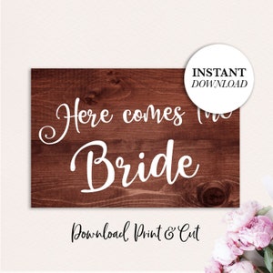 Here Comes the Bride Sign, Printable Wedding Sign, Printable Faux Wood Sign, Wedding Sign, DIY Printable Wedding Sign, Rustic Wedding