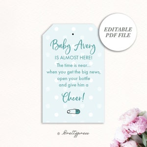 Baby Boy Shower Favor Tags, Champagne Baby Shower Tag, Boy Baby Shower Favor Tags, Mini Champagne Tags, Editable PDF, Printable Shower