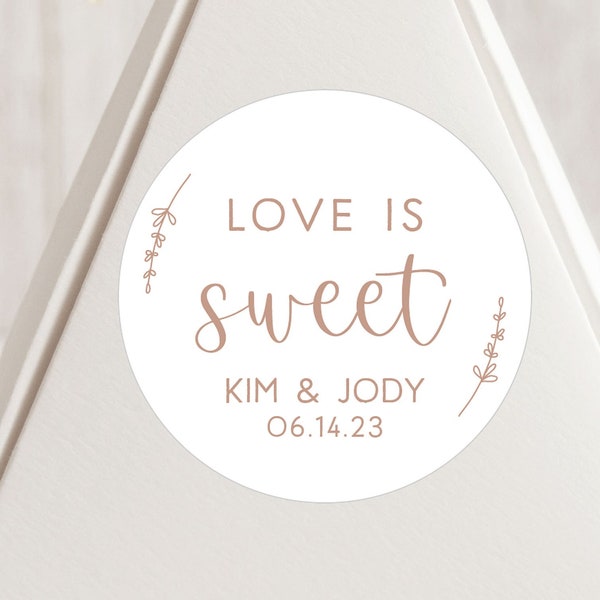 Love is Sweet Sticker, Love Is Sweet Label, Simple Wedding Sticker, Candy Favors, Cupcake Favors, Round Wedding Labels, Personalized Sticker