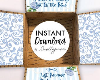 Out of the Blue Printable Care Package Labels, College Care Package for Girls (Digital Download) Blue Bow Coquette Aesthetic