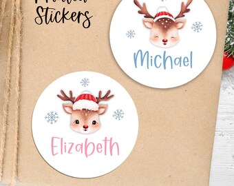 Christmas Name Stickers, Reindeer gift stickers, Christmas Name Labels, Gift Wrap Tags, Custom Holiday Sticker Sheet, Printed Name Labels
