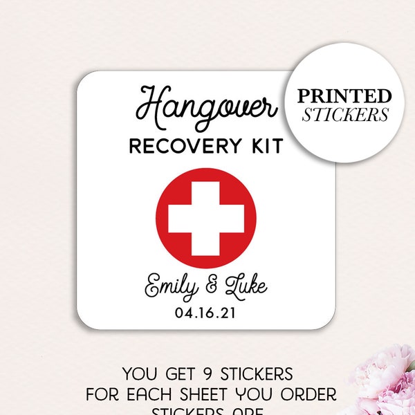 Hangover Recovery Stickers, Hotel Welcome Bags, Personalized STICKER, Hangover Kit Sticker, Wedding First Aid Kit, First Aid kit party favor