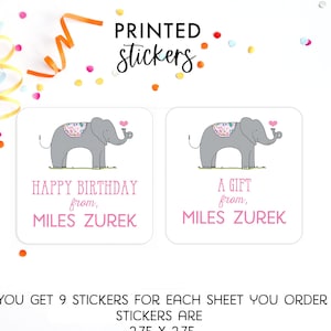 KIDS GIFT STICKERS, Gift Tags, Birthday Stickers, Personalized Labels, Personalized Gift Stickers, Elephant