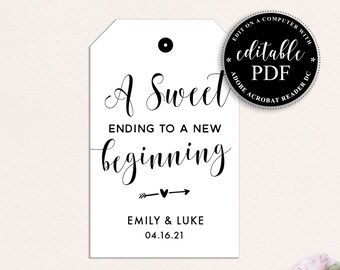 Sweet Ending to a new Beginning Thank You favor tag MEDIUM Personalized Wedding Favor Tag CHOOSE your amount
