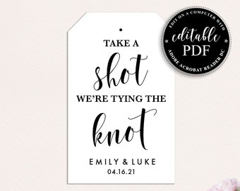 Mini Alcohol Bottle Wedding Favor Tags, Editable PDF