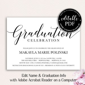Editable Graduation Invite, 2021 Graduation Invitation, Instant Download, High School, College, Editable pdf Template. Printable Grad Invite