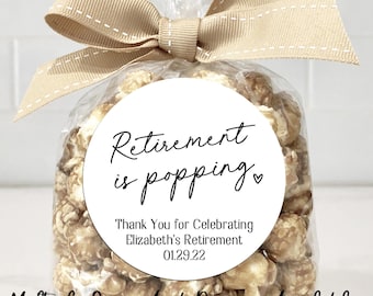 Retirement Party Favors, Retirement is popping stickers, Printed Retirement Popcorn Favor Labels