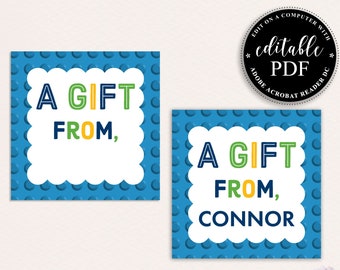 Boy Gift Tags, Blue Building Blocks Gift Enclosure Cards, Editable Gift Enclosure Cards, Kids Printable  Gift Tags, Printable Tags