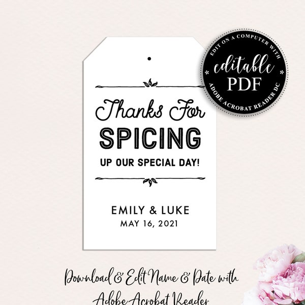 Hot Sauce Wedding Favor, Salsa, BBQ, Spice Rub, Editable Wedding Favor Tag, Wedding Favor Tag, Thank For Spicing Up Our Special Day