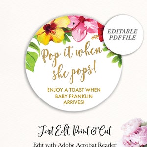 Tropical Baby Shower Favors, Pop it When She Pops Tags, Wine Bottle Tags,  Baby Shower Favor Tags, Champagne Favor Tag, Tropical Baby Shower