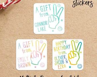 Personalized Peace Sign Gift Stickers, Birthday Labels