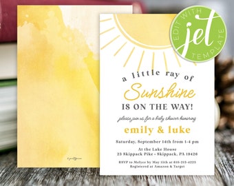 Invitación para baby shower "Little Sunshine", unisex, imprimible (Jet Template)