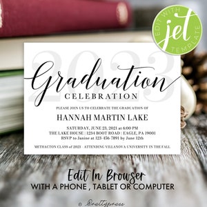 Graduation Party Invitation, Classic Graduation Invitations, Graduation Template Printable, High School, College, Editable Jet Template