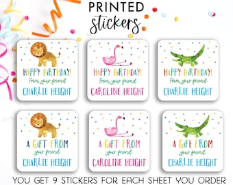 Kids Birthday Stickers, Birthday Gift Labels, Animal Gift Sticker, Birthday Stickers, Personalized Labels, A Gift From Sticker, Gift Labels