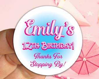 Hot Pink Birthday Party Favor Stickers, Trendy Doll Theme