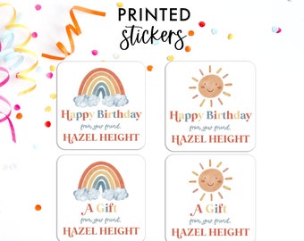 Custom Kids Stickers, Kids Rainbow Gift Label, Sun Sticker, Birthday Stickers, Personalized Labels, Personalized Gift Stickers, Rainbow