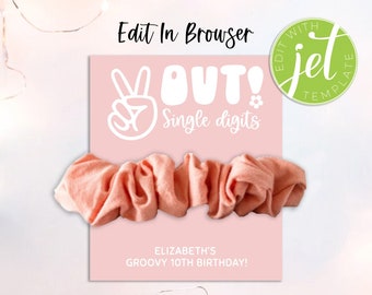 Peace Out Double Digits Scrunchie Favor Card, 10th Birthday (Printable)