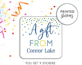 Personalized Confetti Gift Stickers, Printed Birthday Labels