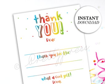 Rainbow Stationery, Fill In The Blank Thank You Cards, Printable Rainbow Cards, Instant Download, Kids Fill-In Thank You Card, DIY PRINTABLE