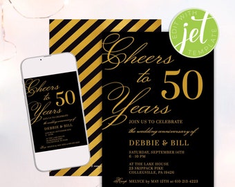 Black and Gold Anniversary Invitation, 50th Anniversary (Digital Download)