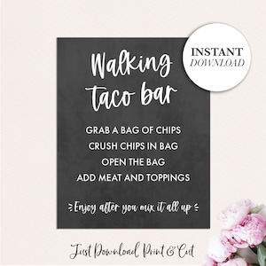 Walking Taco Sign, Printable Walking Taco Bar Sign, Printable Graduation Decorations, Graduation Decor, Chalkboard Graduation Party Sign