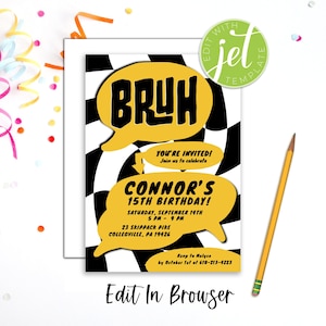 Jungs Geburtstagseinladung, Bruh, You&#39;re Invited Einladung, Schachbrett-Geburtstags-Party Einladung Vorlage, jedes Alter, Instant Download
