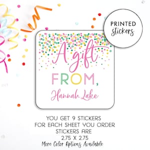 Gift Stickers Personalized, Girl Gift Stickers, Printed Birthday Stickers, Personalized Labels, Confetti Stickers, Printed Stickers