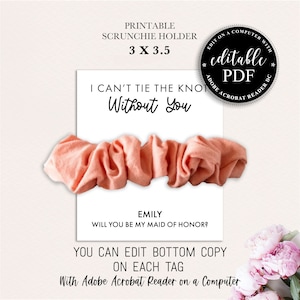Ik kan de knoop niet leggen zonder jou, huwelijksvoorstel Scrunchie Card, BEWERKBARE sjabloon, ZAL jij mijn bruidsmeisje, bruidsmeisje, bloemenmeisje zijn