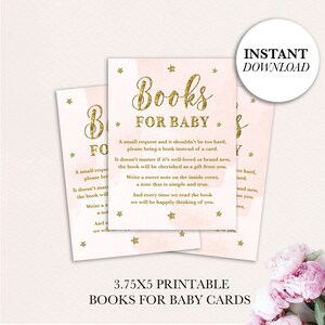 BOOKS for BABY Card, Pink and Gold Baby Shower, Baby Shower Book Request Card, Instant Download, Girl Baby Shower, Printable Card Insert