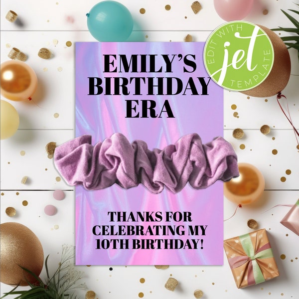 In My Birthday Era, Scrunchie party favor, Era's Tour Birthday Party, Digital Download, Printable Scrunchie Holder, editable template,Swifty