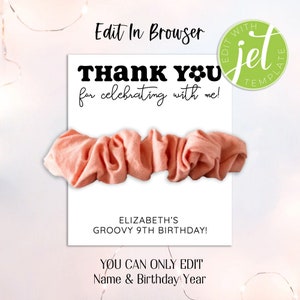 Obrigado suporte para scrunchie para festa de aniversário, suporte para scrunchie para impressão, lembrancinha de festa de aniversário, lembrancinha de festa para scrunchie, festa groovy imprimível