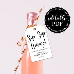 Sip Sip Hooray Tags Birthday, Bridal Shower Champagne Tags, Tags for Mini Wine Bottles, Wedding Favors, Mini Wine Tags, Editable PDF