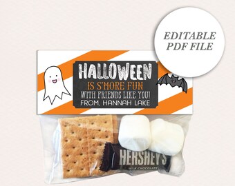 Utskrivbar Halloween S'mores godispåse topper, barn skolgodis redigerbar (PDF)