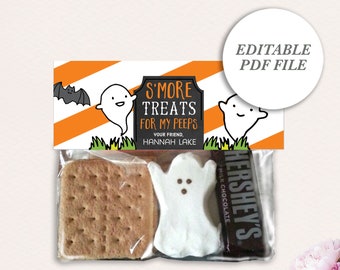 Halloween S'mores godispåsar, redigerbara etiketter (PDF)