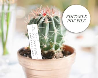 Bridal Shower Succulent Favor Tags, Let Love Grow, Editable Plant Stake (PDF)