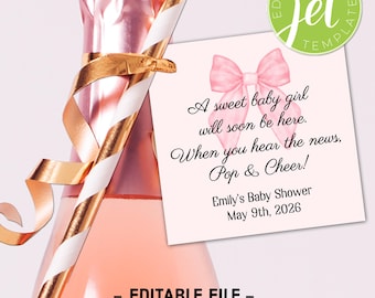 Pink Bow Baby Shower, Shower Champagne Tags, Pop it When She Pops Tags, Coquette, Pop the Bubbly Tags, Mini Champagne Tags