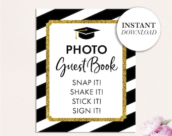 Graduation Photo Guest Book SIGN, Graduation Guest Book Sign, Printable Graduation Decorations, Graduation Decor, Black AND GOLD Grad Party