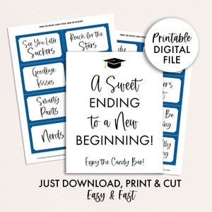 Graduation Candy Signs, Graduation Candy Bar Signs, Graduation Party Decor, Grad Candy Bar, Black and Blue, Printable Graduation Sign