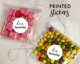 Personalized His and Her Favorite Stickers, Wedding Candy Favor Labels