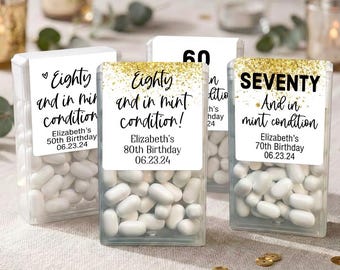 60TH Birthday Party Favor Mint Labels, Sixty and in mint condition, 50th Birthday Mint Labels, 70th Birthday Mint Labels, 80th Birthday Mint