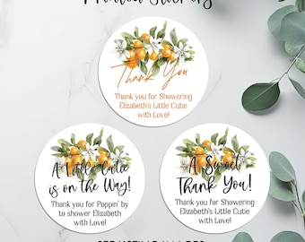 A Little Cutie Baby Shower FAVOR Stickers, Custom Baby Shower Labels, Personalized Shower Labels, Citrus Baby Shower Favors for Guests