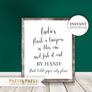 Don&#39;t Flush Tampons, Septic System Sign, Printable Sign, Bathroom Art, Don&#39;t Flush Tampons, Funny bathroom sign, Bathroom decor, Washroom